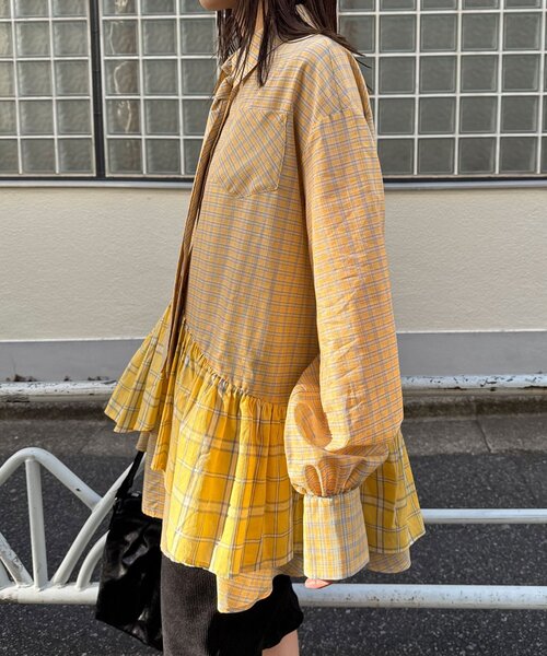 CIAOPANIC（チャオパニック）の「ネクタイ付きティアードチュニックシャツワンピース（シャツ/ブラウス・レディース・ブルー/サックスブルー/イエロー/グリーン/ホワイト/ピンク/ベージュ・ONE SIZE）」の16枚目の写真