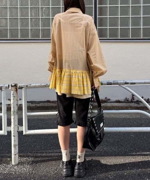 CIAOPANIC（チャオパニック）の「ネクタイ付きティアードチュニックシャツワンピース（シャツ/ブラウス・レディース・ブルー/サックスブルー/イエロー/グリーン/ホワイト/ピンク/ベージュ・ONE SIZE）」の20枚目の写真