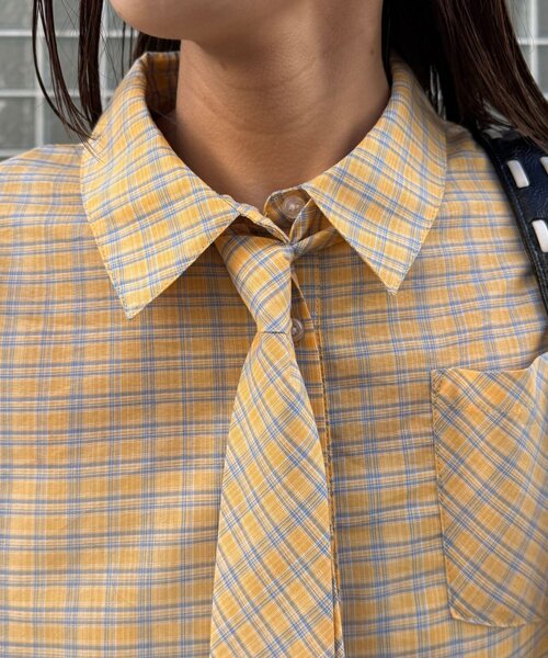 CIAOPANIC（チャオパニック）の「ネクタイ付きティアードチュニックシャツワンピース（シャツ/ブラウス・レディース・ブルー/サックスブルー/イエロー/グリーン/ホワイト/ピンク/ベージュ・ONE SIZE）」の21枚目の写真