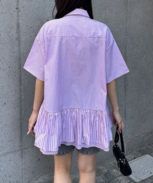 CIAOPANIC（チャオパニック）の「【長袖/半袖展開】ネクタイ付きティアードチュニックシャツワンピース（シャツ/ブラウス・レディース・ブルー/サックスブルー/イエロー/グリーン/ホワイト/ピンク/ベージュ/グレー/ベージュ系その他/ブラック・ONE SIZE/0）」の20枚目の写真