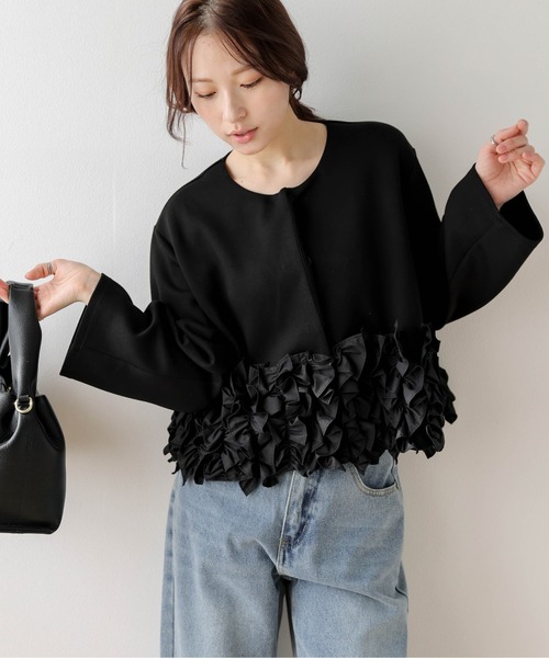 AMELY(エミリー)の「フリルヘム ノーカラージャケット(ノーカラージャケット・レディース・ブラック/グレー/ベージュ・フリー)」の1枚目の写真