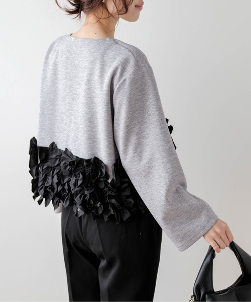 AMELY(エミリー)の「フリルヘム ノーカラージャケット(ノーカラージャケット・レディース・ブラック/グレー/ベージュ・フリー)」の10枚目の写真