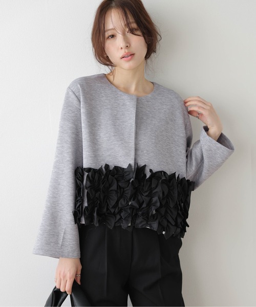 AMELY(エミリー)の「フリルヘム ノーカラージャケット(ノーカラージャケット・レディース・ブラック/グレー/ベージュ・フリー)」の11枚目の写真