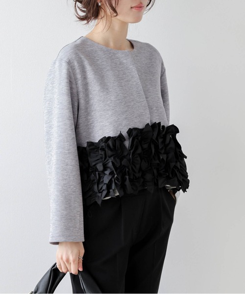 AMELY(エミリー)の「フリルヘム ノーカラージャケット(ノーカラージャケット・レディース・ブラック/グレー/ベージュ・フリー)」の14枚目の写真