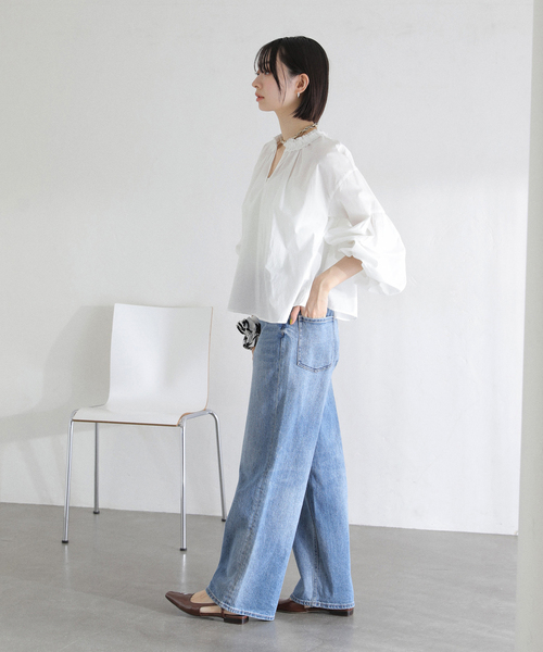 La TOTALITE（ラトータリテ）の「【洗える】袖バルーンブラウス（シャツ/ブラウス・レディース・スカイブルー/ホワイト・FREE）」の5枚目の写真