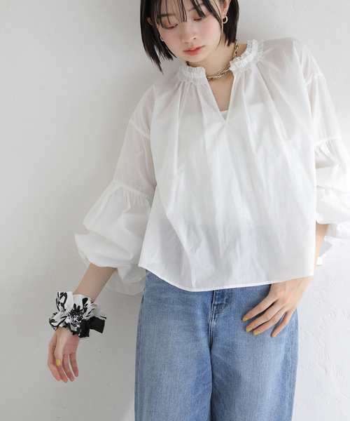 La TOTALITE（ラトータリテ）の「【洗える】袖バルーンブラウス（シャツ/ブラウス・レディース・スカイブルー/ホワイト・FREE）」の7枚目の写真