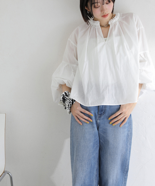 La TOTALITE（ラトータリテ）の「【洗える】袖バルーンブラウス（シャツ/ブラウス・レディース・スカイブルー/ホワイト・FREE）」の8枚目の写真