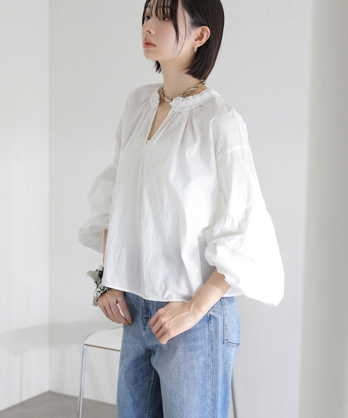 La TOTALITE（ラトータリテ）の「【洗える】袖バルーンブラウス（シャツ/ブラウス・レディース・スカイブルー/ホワイト・FREE）」の9枚目の写真
