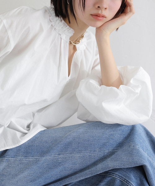 La TOTALITE（ラトータリテ）の「【洗える】袖バルーンブラウス（シャツ/ブラウス・レディース・スカイブルー/ホワイト・FREE）」の10枚目の写真