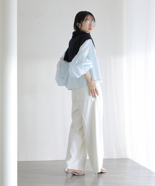 La TOTALITE（ラトータリテ）の「【洗える】袖バルーンブラウス（シャツ/ブラウス・レディース・スカイブルー/ホワイト・FREE）」の14枚目の写真