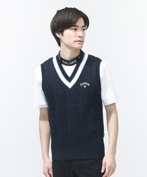 Callaway（キャロウェイ）の「キャロウェイ  ミニケーブル編みVネックニットベスト（ベスト）」