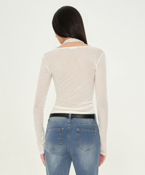 MUSINSA STANDARD WOMAN（ムシンサスタンダードウーマン）の「ウィメンズウールテンセルホルターレイヤード長袖Tシャツ[アイボリー]（Tシャツ/カットソー・レディース・その他・X-SMALL/SMALL/MEDIUM/LARGE）」の12枚目の写真