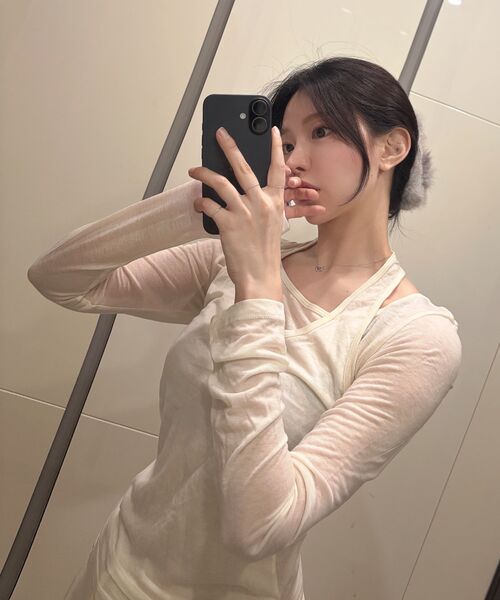 MUSINSA STANDARD WOMAN（ムシンサスタンダードウーマン）の「ウィメンズウールテンセルホルターレイヤード長袖Tシャツ[アイボリー]（Tシャツ/カットソー・レディース・その他・X-SMALL/SMALL/MEDIUM/LARGE）」の9枚目の写真