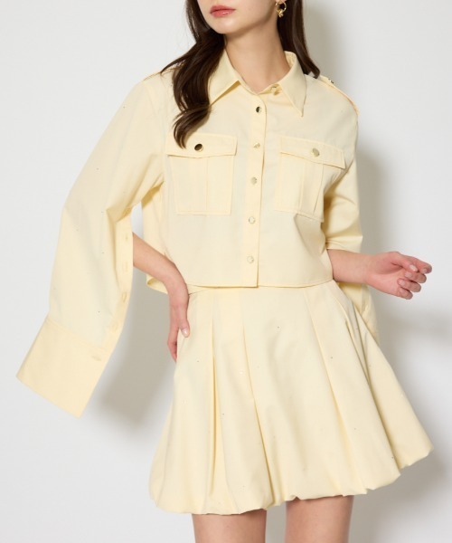 rienda(リエンダ)の「ワークディティールクロップドシャツ 春服(シャツ/ブラウス・レディース・ライトブルー/マルチ/イエロー・FREE)」の3枚目の写真