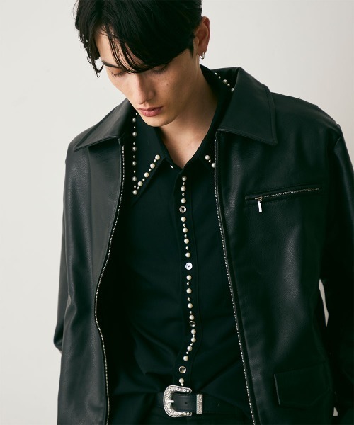 Shoowtime(ショウタイム)の「Cropped Synthetic leather Jacket / クロップド丈合成皮革ブルゾン(ブルゾン・メンズ・ブラック・MEDIUM/LARGE/X-LARGE)」の9枚目の写真