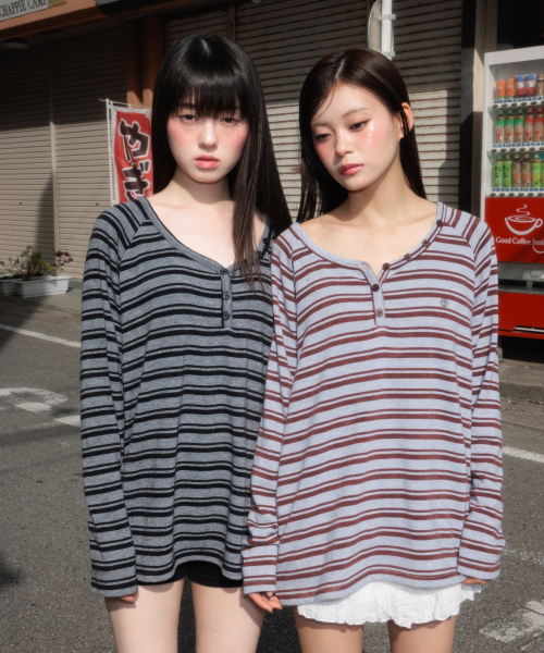 ROSEFRANTZ（ロゼフランツ）の「Stripe Button Long Sleeve [Blue]（Tシャツ/カットソー・レディース・ブルー・OS）」の3枚目の写真