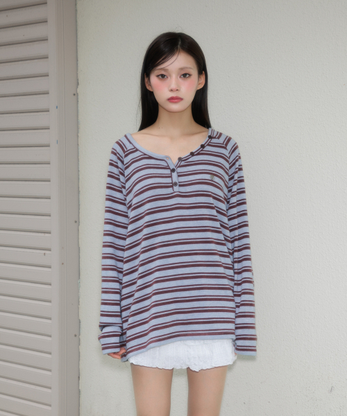 ROSEFRANTZ（ロゼフランツ）の「Stripe Button Long Sleeve [Blue]（Tシャツ/カットソー・レディース・ブルー・OS）」の8枚目の写真