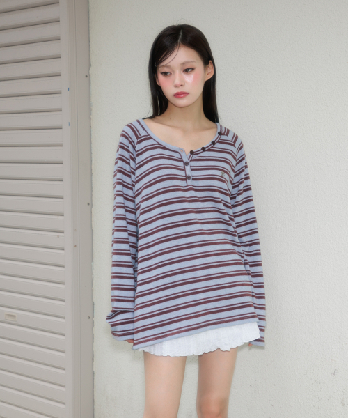 ROSEFRANTZ（ロゼフランツ）の「Stripe Button Long Sleeve [Blue]（Tシャツ/カットソー・レディース・ブルー・OS）」の9枚目の写真