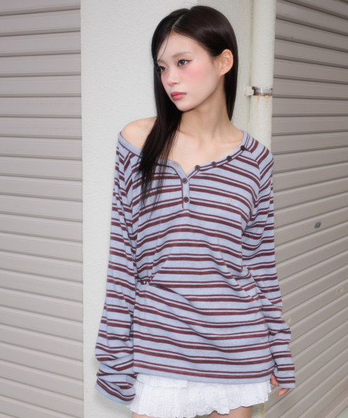 ROSEFRANTZ（ロゼフランツ）の「Stripe Button Long Sleeve [Blue]（Tシャツ/カットソー・レディース・ブルー・OS）」の13枚目の写真