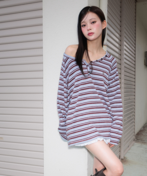 ROSEFRANTZ（ロゼフランツ）の「Stripe Button Long Sleeve [Blue]（Tシャツ/カットソー・レディース・ブルー・OS）」の16枚目の写真