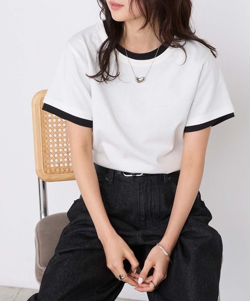 forksy.(フォルクシー)の「【forksy.】レイヤード クルーネック コンパクトTシャツ 2枚セット / UVカット・汗ジミ防止(Tシャツ/カットソー・レディース・イエロー系/ネイビー系/グレー系/ホワイト系/ピンク系・FREE)」の1枚目の写真