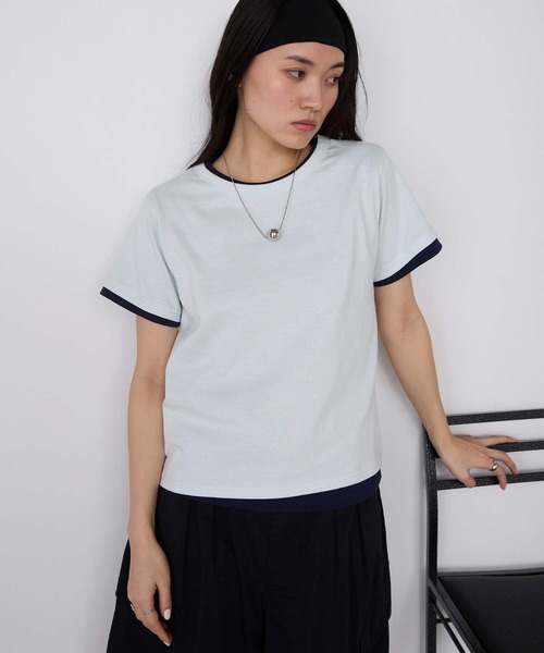 forksy.(フォルクシー)の「【forksy.】レイヤード クルーネック コンパクトTシャツ 2枚セット / UVカット・汗ジミ防止(Tシャツ/カットソー・レディース・イエロー系/ネイビー系/グレー系/ホワイト系/ピンク系・FREE)」の3枚目の写真