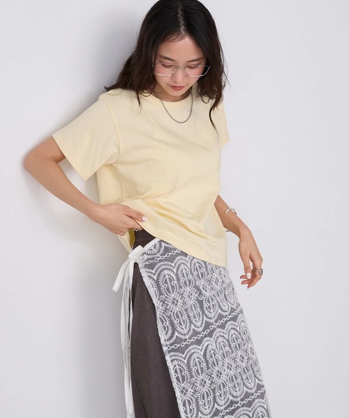 forksy.(フォルクシー)の「【forksy.】レイヤード クルーネック コンパクトTシャツ 2枚セット / UVカット・汗ジミ防止(Tシャツ/カットソー・レディース・イエロー系/ネイビー系/グレー系/ホワイト系/ピンク系・FREE)」の8枚目の写真