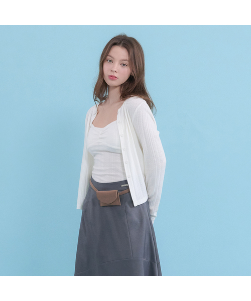 MICANE(ミケーネ)の「アジュラストライプカーディガン-スリーブレスセットアップ(カーディガン/ボレロ・レディース・ライトグレー/クリーム/スカイブルー・X-LARGE/MEDIUM/SMALL/LARGE)」の2枚目の写真