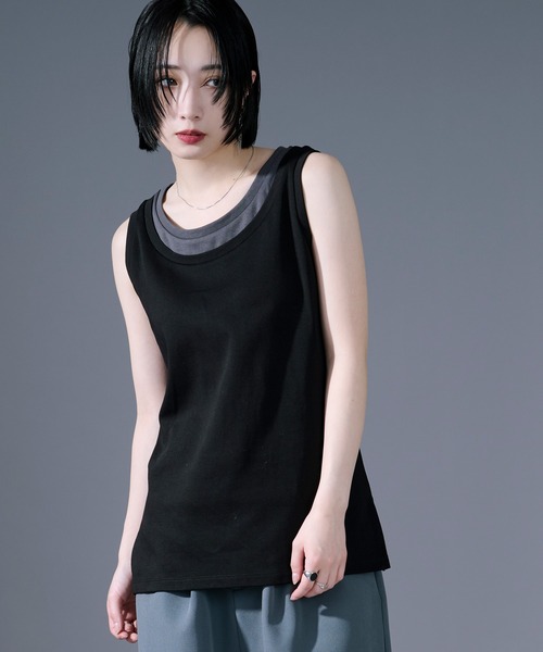 Ellno Loset（エルノロゼット）の「ハイショクレイヤードタンクトップ（タンクトップ・メンズ・ブルーグレー/ブラック・SMALL/LARGE/MEDIUM）」の2枚目の写真