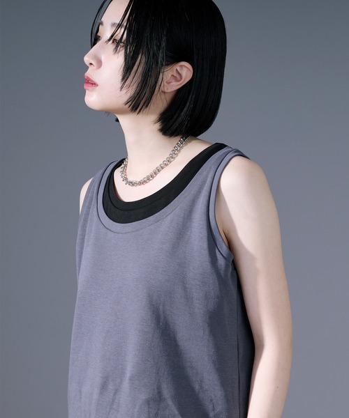Ellno Loset（エルノロゼット）の「ハイショクレイヤードタンクトップ（タンクトップ・メンズ・ブルーグレー/ブラック・SMALL/LARGE/MEDIUM）」の17枚目の写真