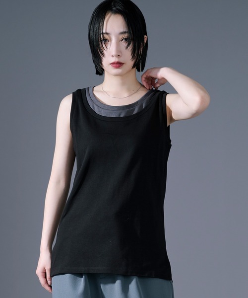 Ellno Loset（エルノロゼット）の「ハイショクレイヤードタンクトップ（タンクトップ・メンズ・ブルーグレー/ブラック・SMALL/LARGE/MEDIUM）」の8枚目の写真