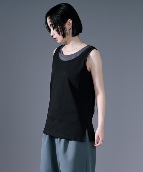 Ellno Loset（エルノロゼット）の「ハイショクレイヤードタンクトップ（タンクトップ・メンズ・ブルーグレー/ブラック・SMALL/LARGE/MEDIUM）」の10枚目の写真