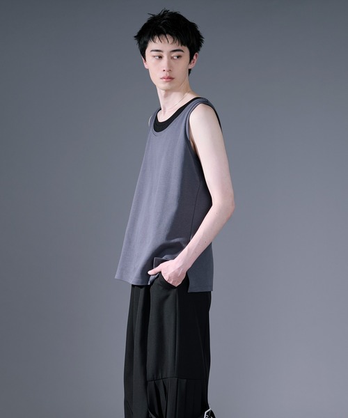 Ellno Loset（エルノロゼット）の「ハイショクレイヤードタンクトップ（タンクトップ・メンズ・ブルーグレー/ブラック・SMALL/LARGE/MEDIUM）」の12枚目の写真