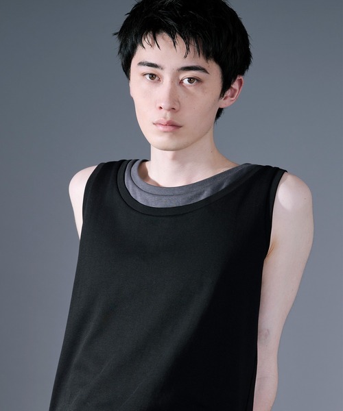 Ellno Loset（エルノロゼット）の「ハイショクレイヤードタンクトップ（タンクトップ・メンズ・ブルーグレー/ブラック・SMALL/LARGE/MEDIUM）」の4枚目の写真