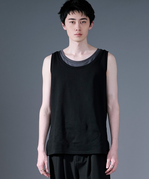 Ellno Loset（エルノロゼット）の「ハイショクレイヤードタンクトップ（タンクトップ・メンズ・ブルーグレー/ブラック・SMALL/LARGE/MEDIUM）」の5枚目の写真