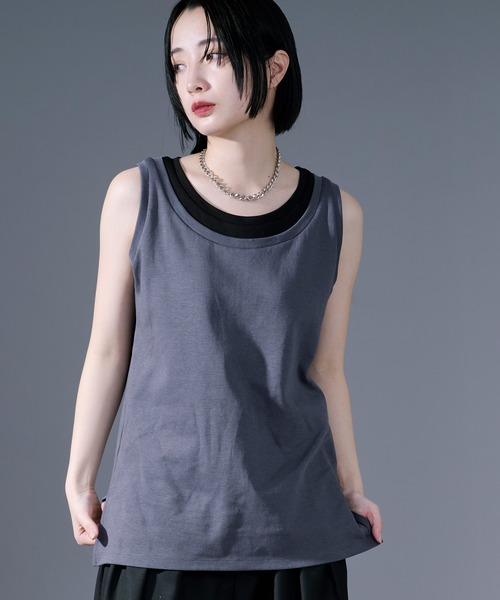 Ellno Loset（エルノロゼット）の「ハイショクレイヤードタンクトップ（タンクトップ・メンズ・ブルーグレー/ブラック・SMALL/LARGE/MEDIUM）」の18枚目の写真