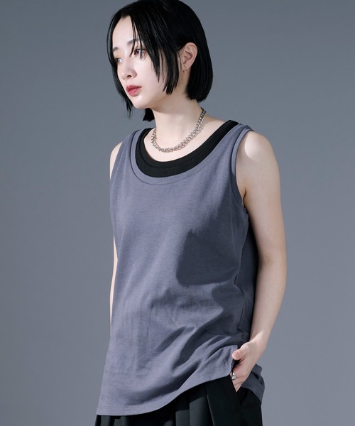 Ellno Loset（エルノロゼット）の「ハイショクレイヤードタンクトップ（タンクトップ・メンズ・ブルーグレー/ブラック・SMALL/LARGE/MEDIUM）」の14枚目の写真