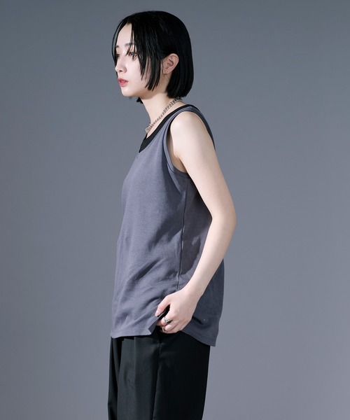 Ellno Loset（エルノロゼット）の「ハイショクレイヤードタンクトップ（タンクトップ・メンズ・ブルーグレー/ブラック・SMALL/LARGE/MEDIUM）」の15枚目の写真