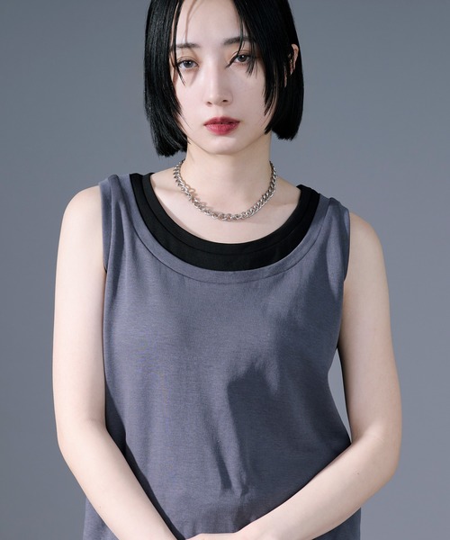 Ellno Loset（エルノロゼット）の「ハイショクレイヤードタンクトップ（タンクトップ・メンズ・ブルーグレー/ブラック・SMALL/LARGE/MEDIUM）」の16枚目の写真