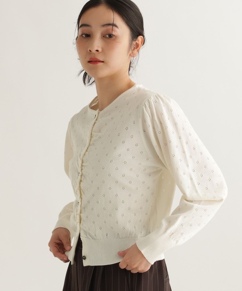 studio CLIP（スタディオクリップ）の「【daily CLIP】アイレットギャザーカーディガン（カーディガン/ボレロ・レディース・ピンク/ホワイト/ネイビー・FREE）」の4枚目の写真