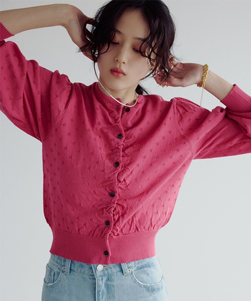 studio CLIP（スタディオクリップ）の「【daily CLIP】アイレットギャザーカーディガン（カーディガン/ボレロ・レディース・ピンク/ホワイト/ネイビー・FREE）」の11枚目の写真