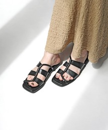 【RiiiKa/リーカ】スクエアフラットサンダル アシンメトリー スクエアトゥ フラットサンダル ローヒール