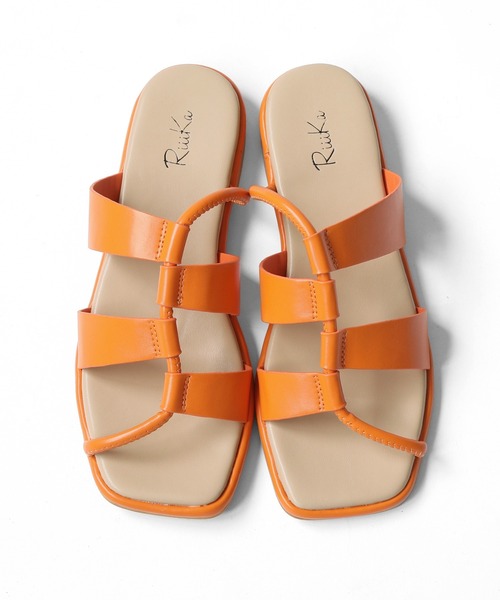 RiiiKa（リーカ）の「【RiiiKa/リーカ】スクエアフラットサンダル アシンメトリー スクエアトゥ フラットサンダル ローヒール（サンダル・レディース・オレンジ/ホワイト/ブラック・S/M/L/LL）」の12枚目の写真