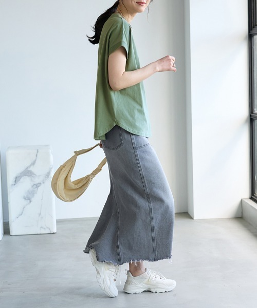 BELLUNA(ベルーナ)の「【接触冷感 UV対策 アンチピリング】ひんやリッチコットンドルマン綿100Tシャツ(Tシャツ/カットソー・レディース・オフホワイト/杢グレー/ピンク/ブラック/カーキ/チャコール・X-LARGE/LARGE/MEDIUM)」の15枚目の写真