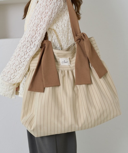 apres jour clair】リボンストライプトートバッグ（トートバッグ