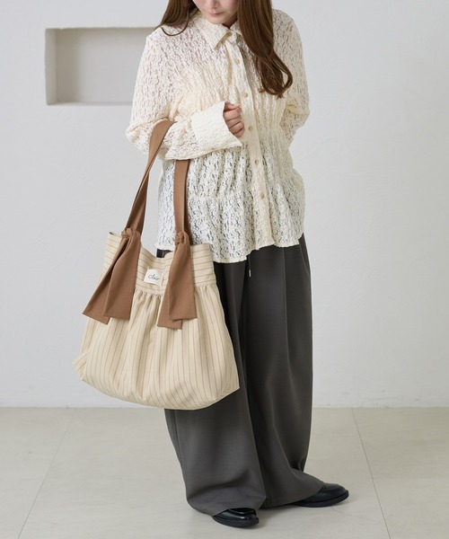 apres jour clair】リボンストライプトートバッグ（トートバッグ