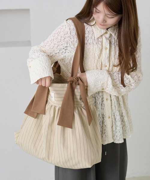 apres jour clair】リボンストライプトートバッグ（トートバッグ