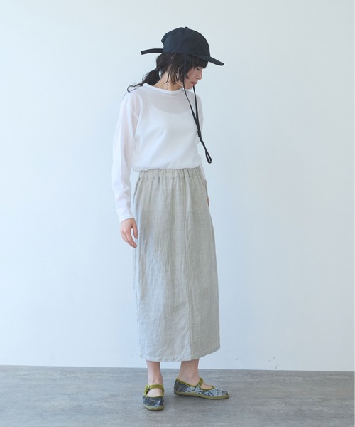 yuni(ユニ )の「△Hemp/C herringbone tight gum skirt(スカート・レディース・ベージュ/ブラック・FREE)」の3枚目の写真