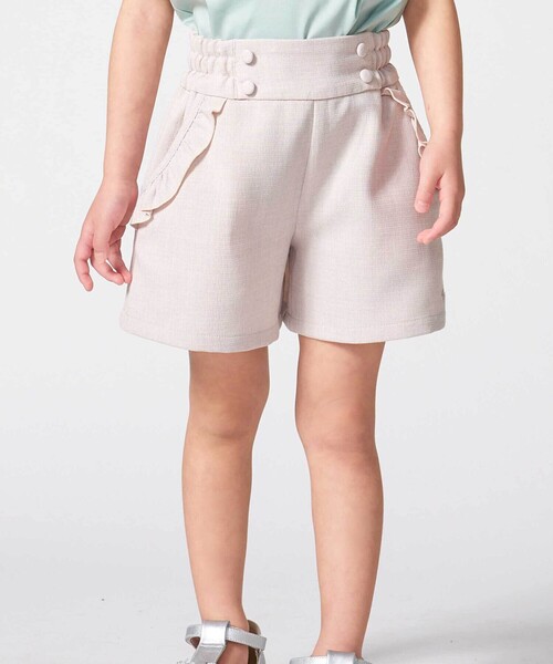 BeBe(ベベ)の「リネン調キャンバスポケットフリルショートパンツ(90~160cm)(その他パンツ・キッズ・ブルー/ベージュ・140cm/150cm/130cm/120cm)」の2枚目の写真