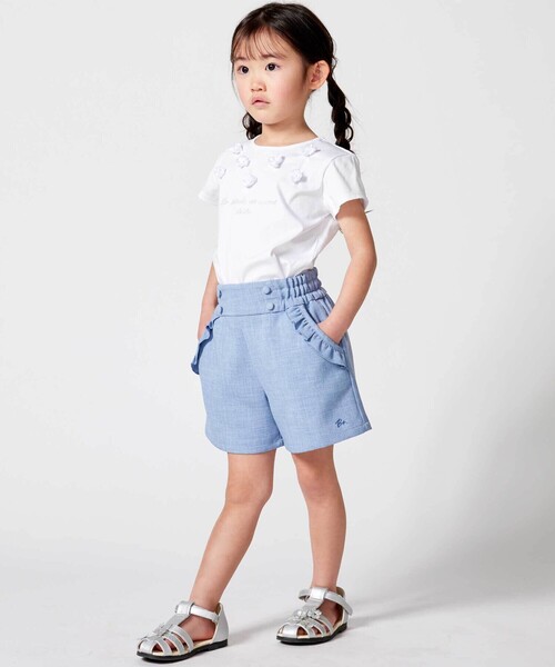BeBe（ベベ）の「リネン調キャンバスポケットフリルショートパンツ（その他パンツ・キッズ・ブルー/ベージュ・140cm/150cm/130cm/120cm/110cm）」の9枚目の写真